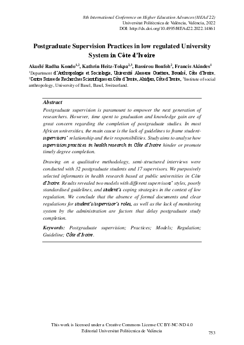 (PDF) Postgraduate Supervision Practices in low regulated University ...