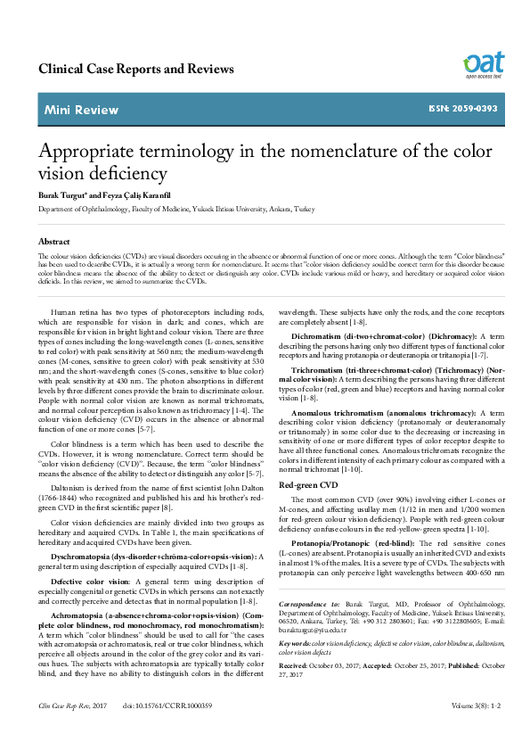(PDF) Appropriate terminology in the nomenclature of the color vision ...