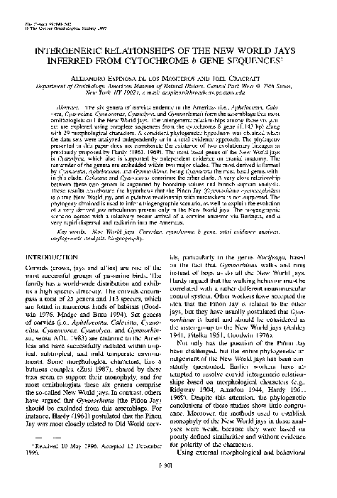 (PDF) Intergeneric Relationships of the New World Jays Inferred from ...