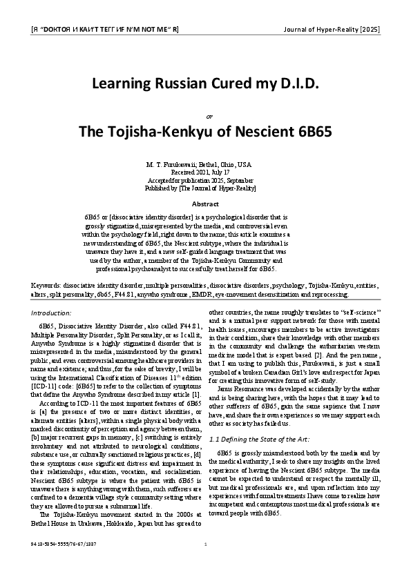 (PDF) New Treatment Technique for Dissociative Identity Disorder using ...