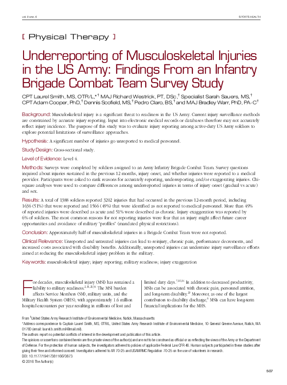 (PDF) Underreporting of Musculoskeletal Injuries in the US Army
