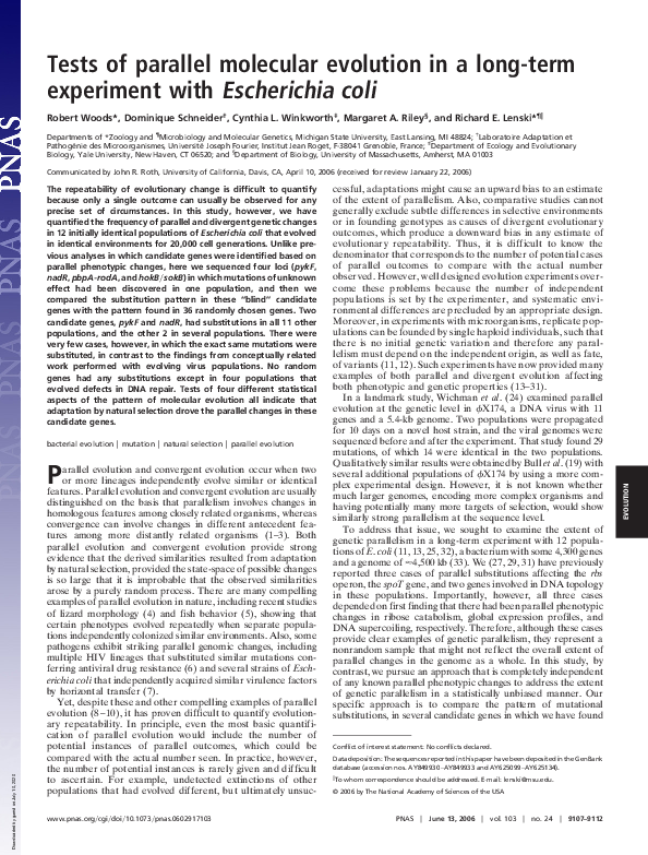 (PDF) Tests of parallel molecular evolution in a long-term experiment ...