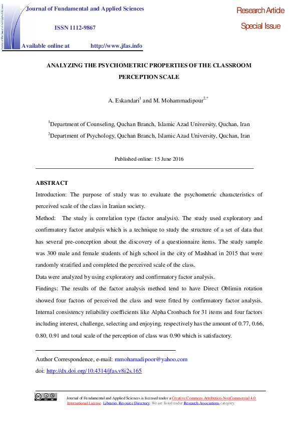 (PDF) Analyzing the Psychometric Properties of the Classroom Perception ...