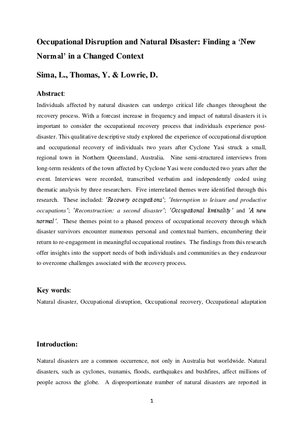 (PDF) Occupational disruption and natural disaster: Finding a ‘new ...