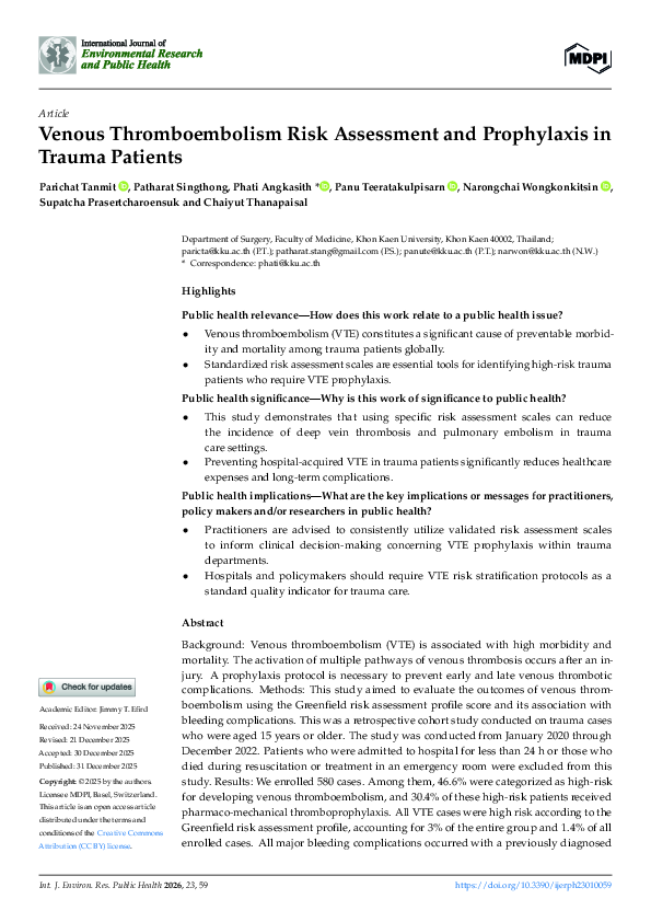 (PDF) Venous Thromboembolism Risk Assessment and Prophylaxis in Trauma ...