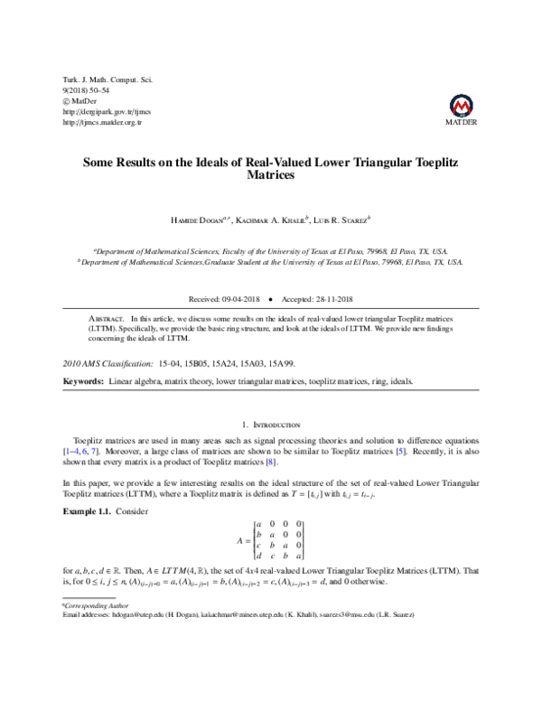 (PDF) Some Results on the Ideals of Real-Valued Lower Triangular ...