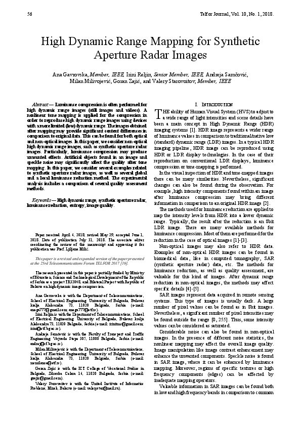 (PDF) High dynamic range mapping for synthetic aperture radar images