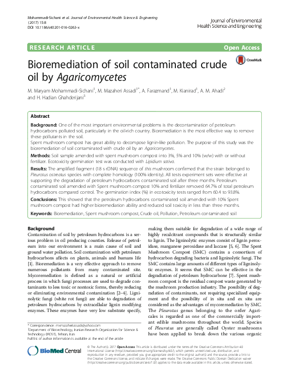 (PDF) Bioremediation of soil contaminated crude oil by Agaricomycetes