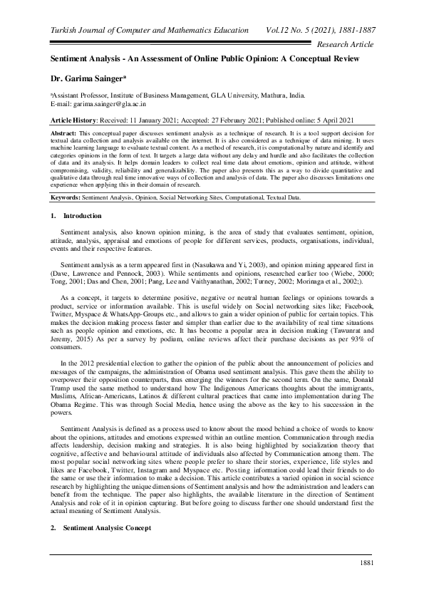 (PDF) Sentiment Analysis - An Assessment of Online Public Opinion: A ...