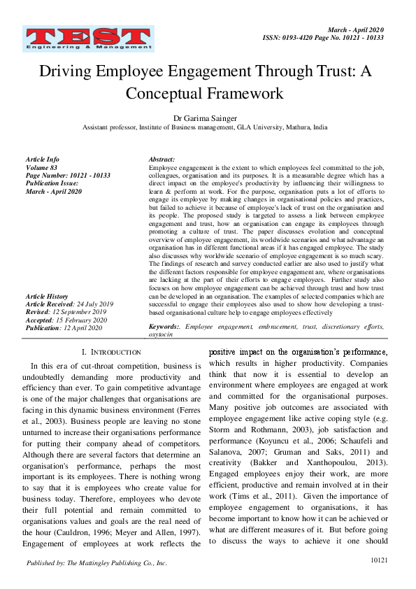(PDF) Driving Employee Engagement Through Trust: A Conceptual Framework