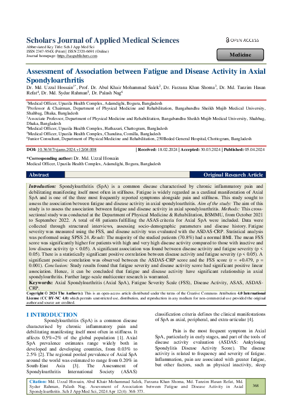 (PDF) Assessment of Association between Fatigue and Disease Activity in ...