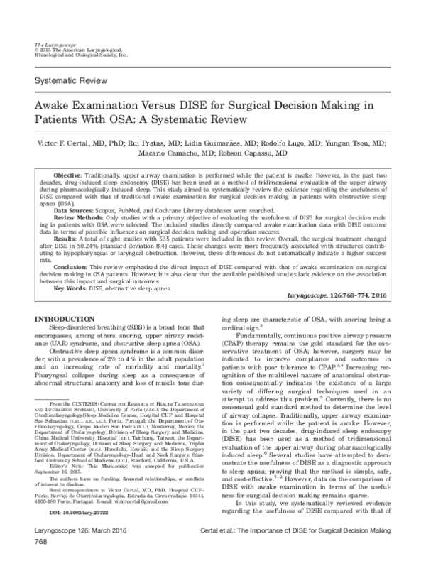 (PDF) Awake examination versus DISE for surgical decision making in ...