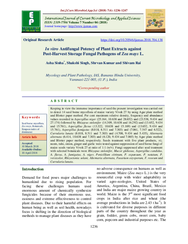 (PDF) In vitro Antifungal Potency of Plant Extracts against Post ...
