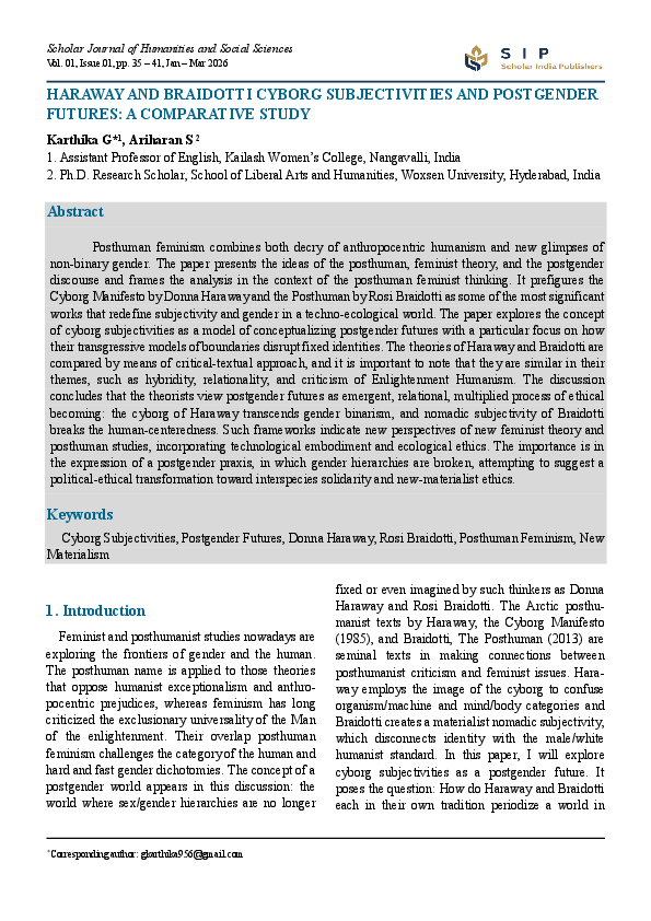 (PDF) Haraway and Braidotti Cyborg Subjectivities and Post gender ...
