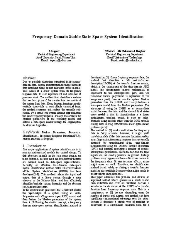 (PDF) Frequency-domain stable state-space system identification