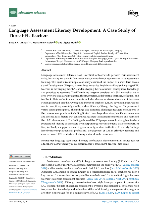 (PDF) Language Assessment Literacy Development: A Case Study of Three ...