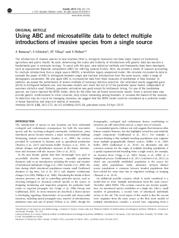 (PDF) Using ABC and microsatellite data to detect multiple ...