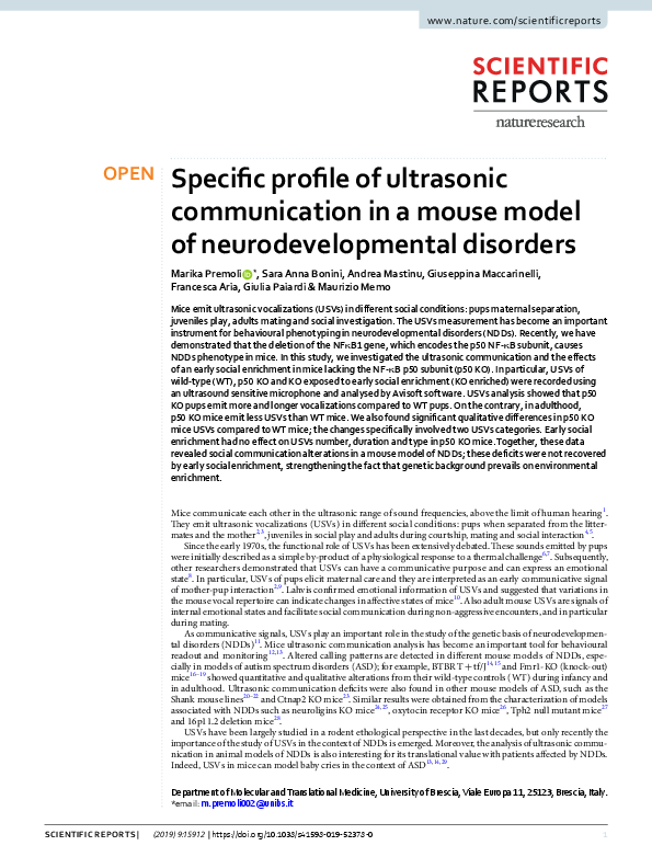 (PDF) Specific profile of ultrasonic communication in a mouse model of ...