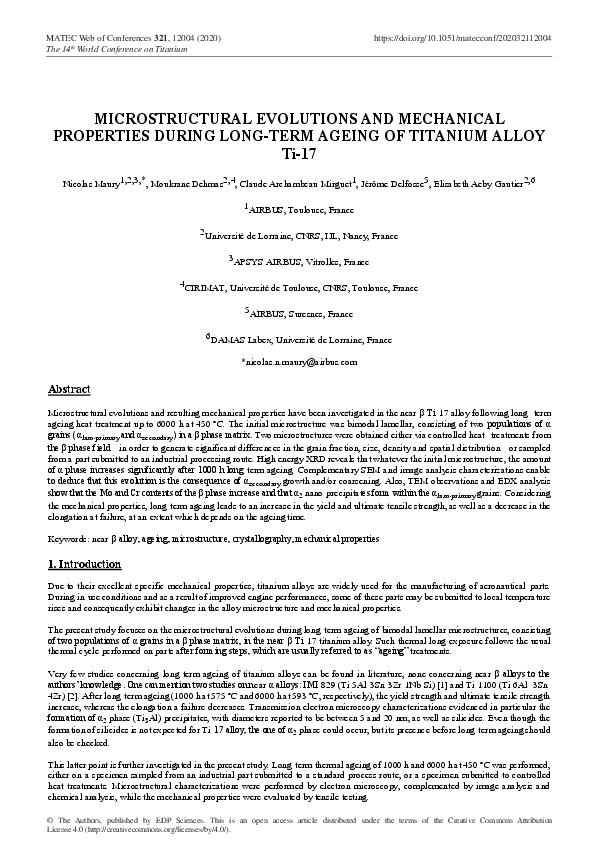 (PDF) MICROSTRUCTURAL EVOLUTIONS AND MECHANICAL PROPERTIES DURING LONG ...