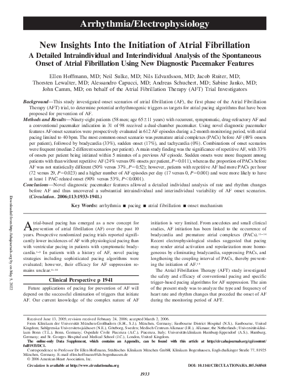 (PDF) New Insights Into the Initiation of Atrial Fibrillation
