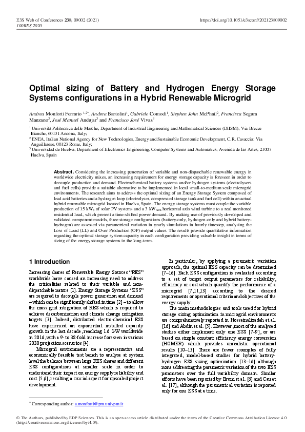 (PDF) Optimal sizing of Battery and Hydrogen Energy Storage Systems ...