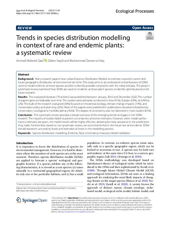 (PDF) Trends in species distribution modelling in context of rare and ...