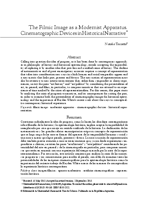 (PDF) The Filmic Image as a Modernist Apparatus. Cinematographic ...