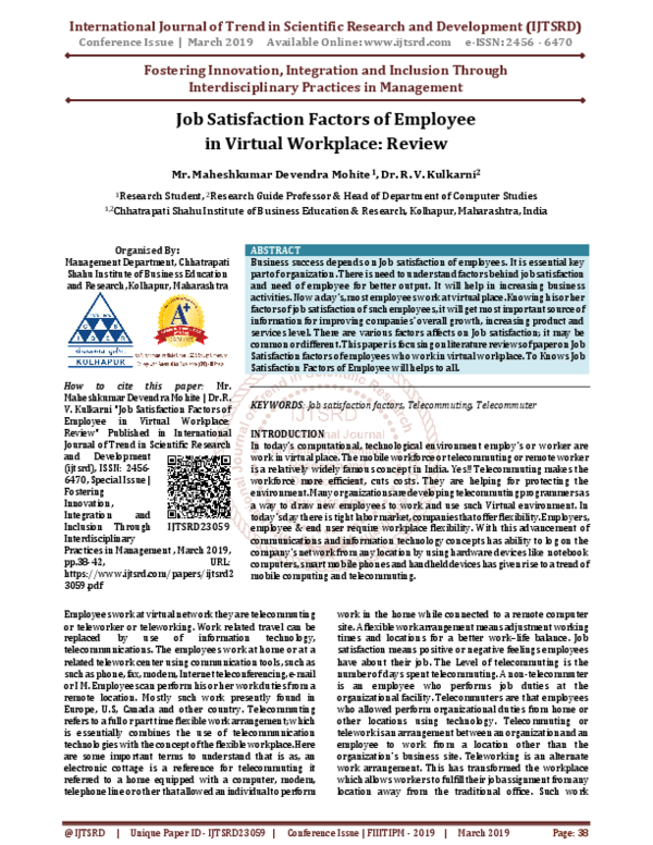 (PDF) Job satisfaction Factors of Employee in Virtual Workplace: Review