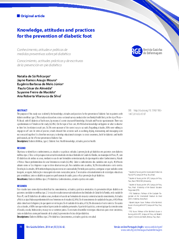 (PDF) Knowledge, attitudes and practices for the prevention of diabetic ...