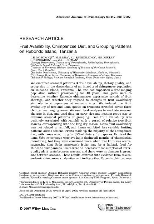 (PDF) Fruit Availability, Chimpanzee Diet, and Grouping Patterns