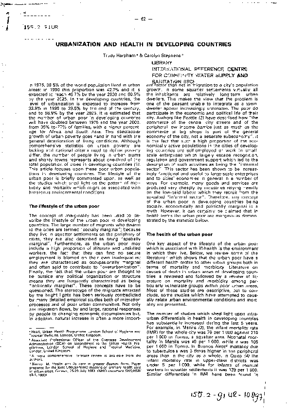 (PDF) Urbanization and health in developing countries