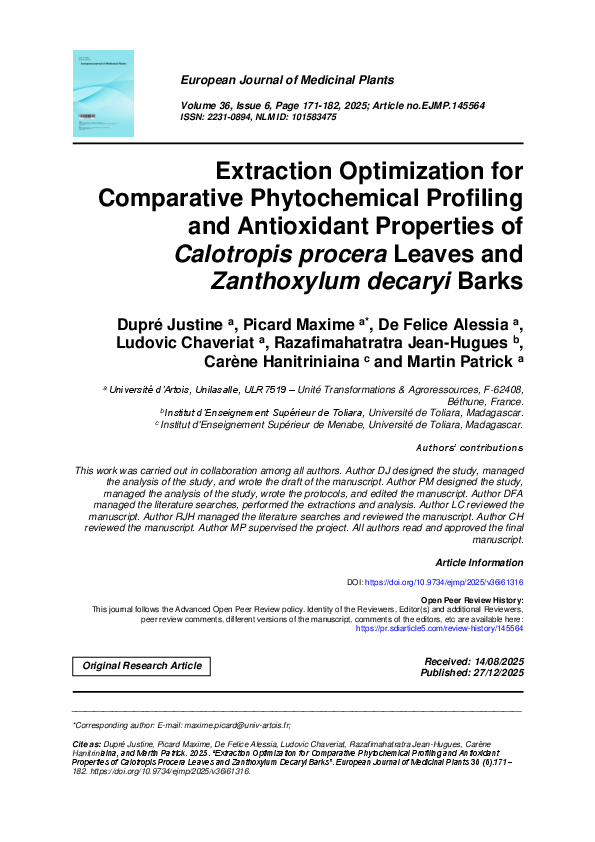 (PDF) Extraction Optimization for Comparative Phytochemical Profiling ...