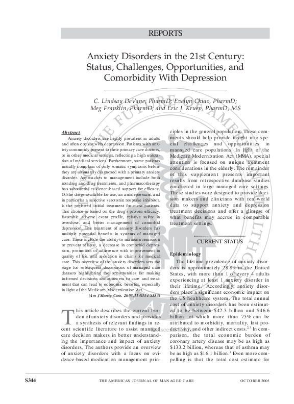 (PDF) Anxiety disorders in the 21st century: status, challenges ...