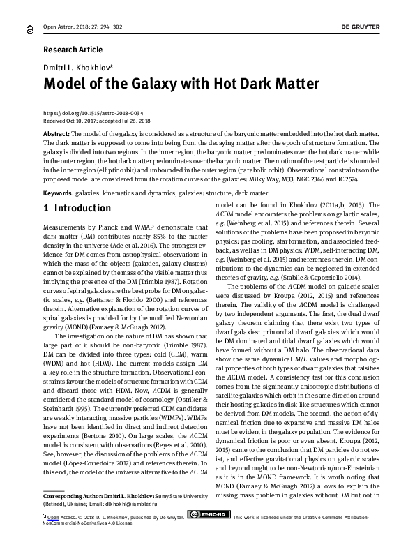 (PDF) Model of the Galaxy with Hot Dark Matter