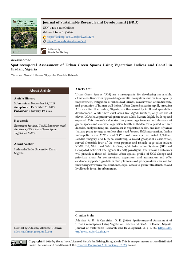 (PDF) Spatiotemporal Assessment of Urban Green Spaces Using Vegetation ...