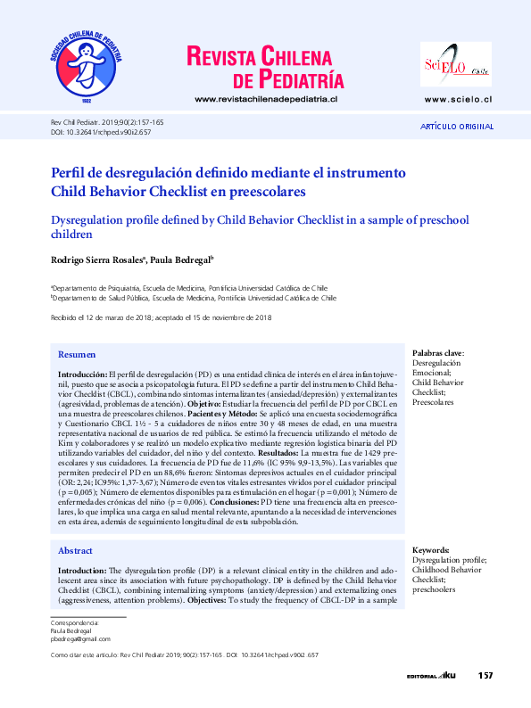 (PDF) [Dysregulation profile defined by Child Behavior Checklist in a ...