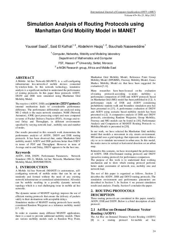 (PDF) Simulation Analysis of Routing Protocols using Manhattan Grid ...