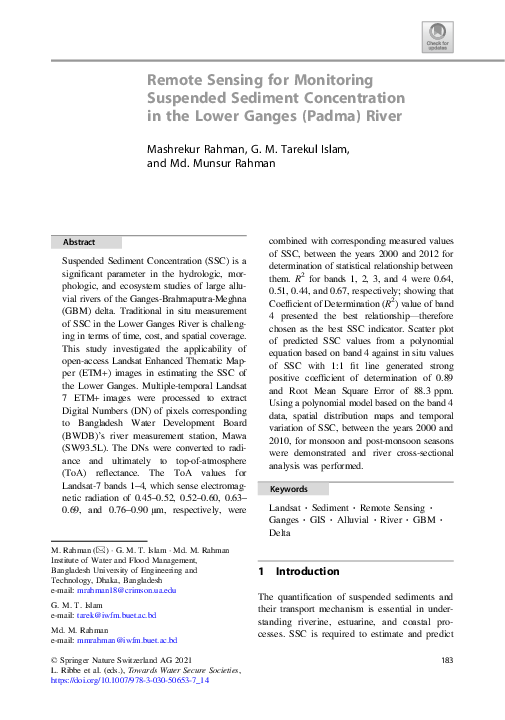 (PDF) Remote Sensing for Monitoring Suspended Sediment Concentration in ...