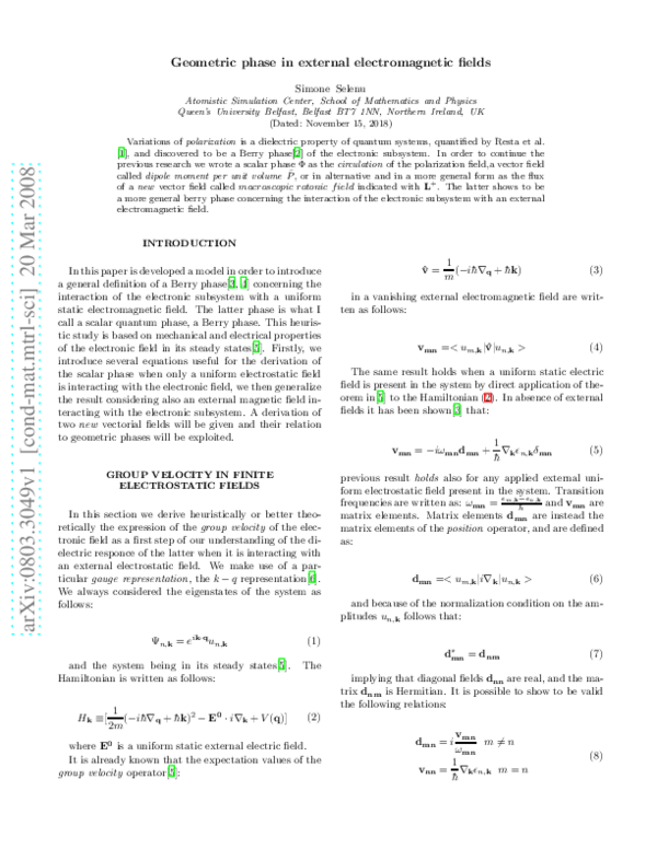 (PDF) Geometric phase in external electromagnetic fields