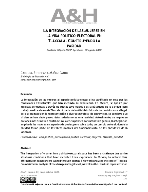 (PDF) LA INTEGRACIÓN DE LAS MUJERES EN LA VIDA POLÍTICO-ELECTORAL EN