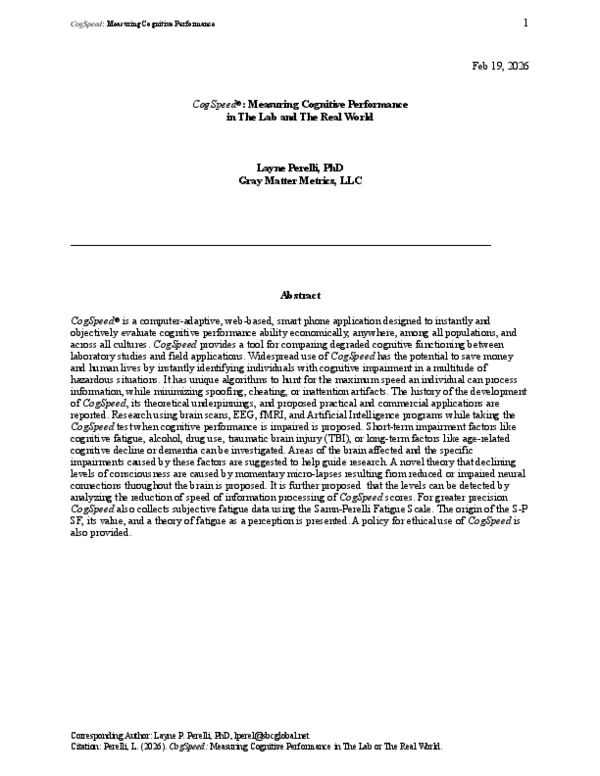 (PDF) CogSpeed ® : Measuring Cognitive Performance in The Lab and The ...