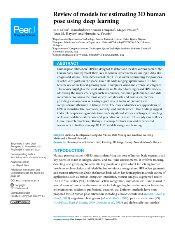 (PDF) Review of models for estimating 3D human pose using deep learning