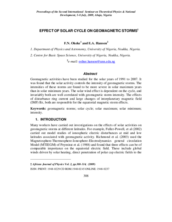 (PDF) Effect of Solar Cycle on Geomagnetic Storms