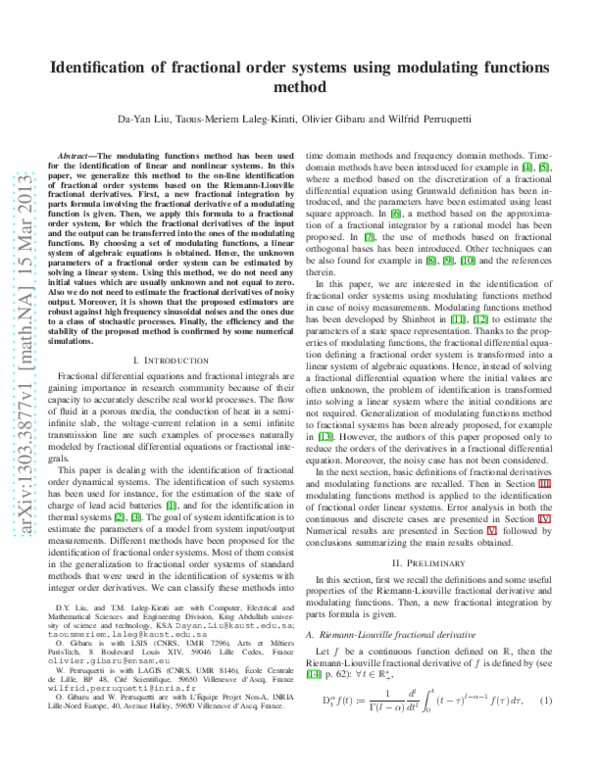 (PDF) Identification of fractional order systems using modulating ...