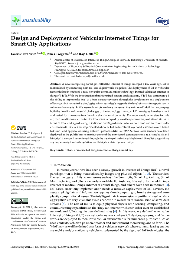 (PDF) Design and Deployment of Vehicular Internet of Things for Smart ...
