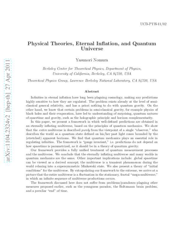 (PDF) Physical theories, eternal inflation, and the quantum universe