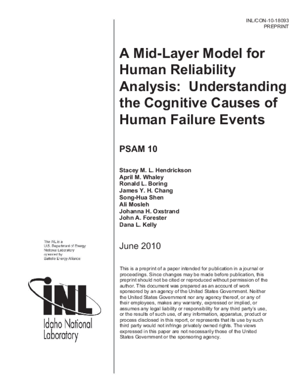 (PDF) A Mid-Layer Model for Human Reliability Analysis: Understanding ...