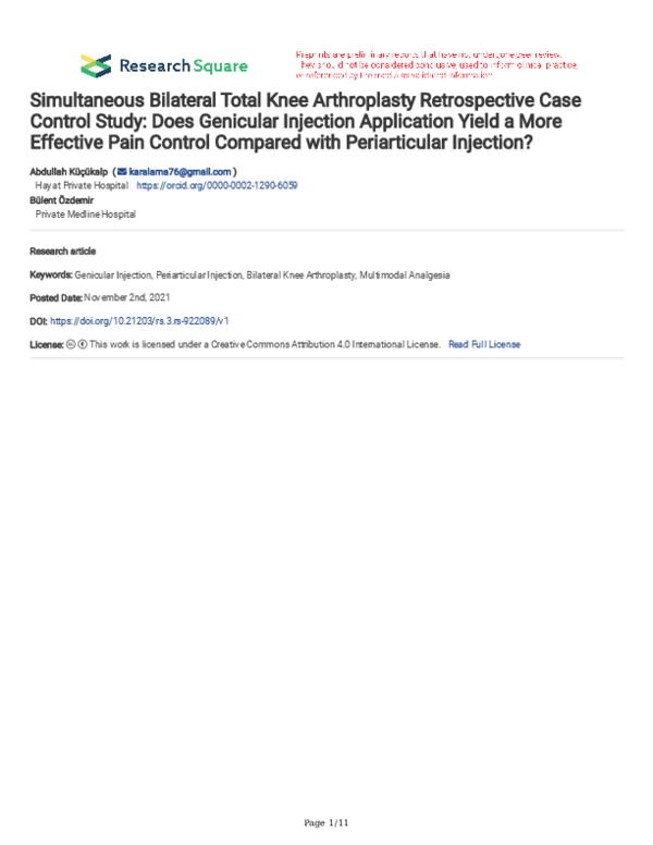 (PDF) Simultaneous Bilateral Total Knee Arthroplasty Retrospective Case ...