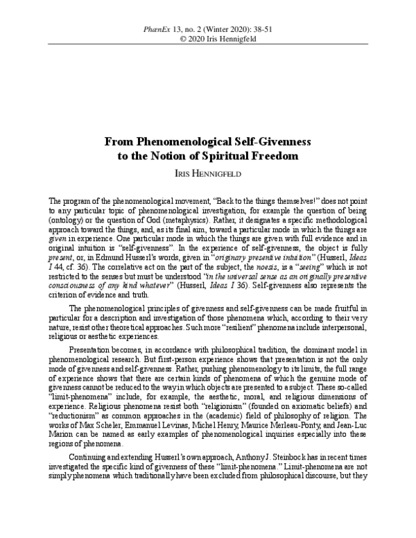 (PDF) From Phenomenological Self-Givenness to the Notion of Spiritual ...