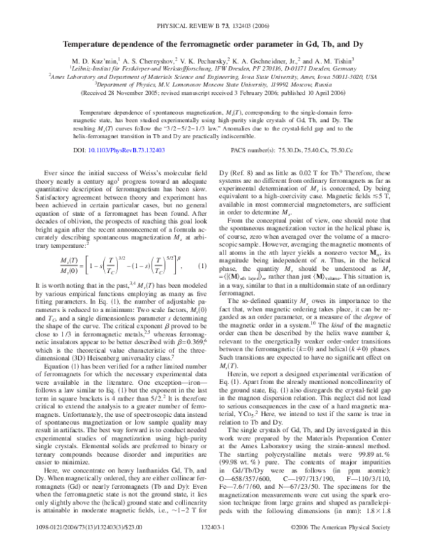 (PDF) Temperature Dependence of the Ferromagnetic Order Parameter in Gd ...